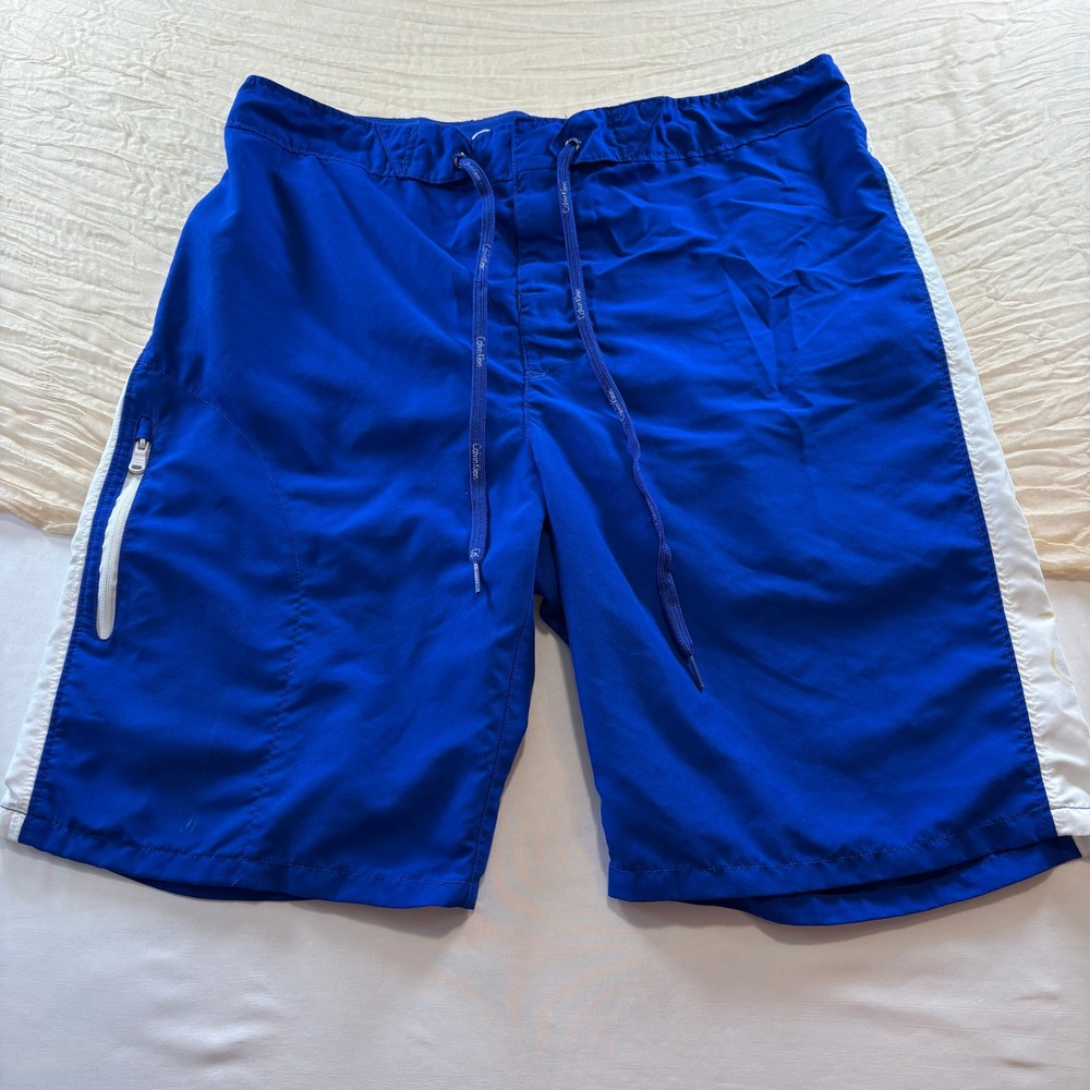 Calvin Klein Mens Vintage Blue White Drawstring Mesh Lined Board Shorts Size L